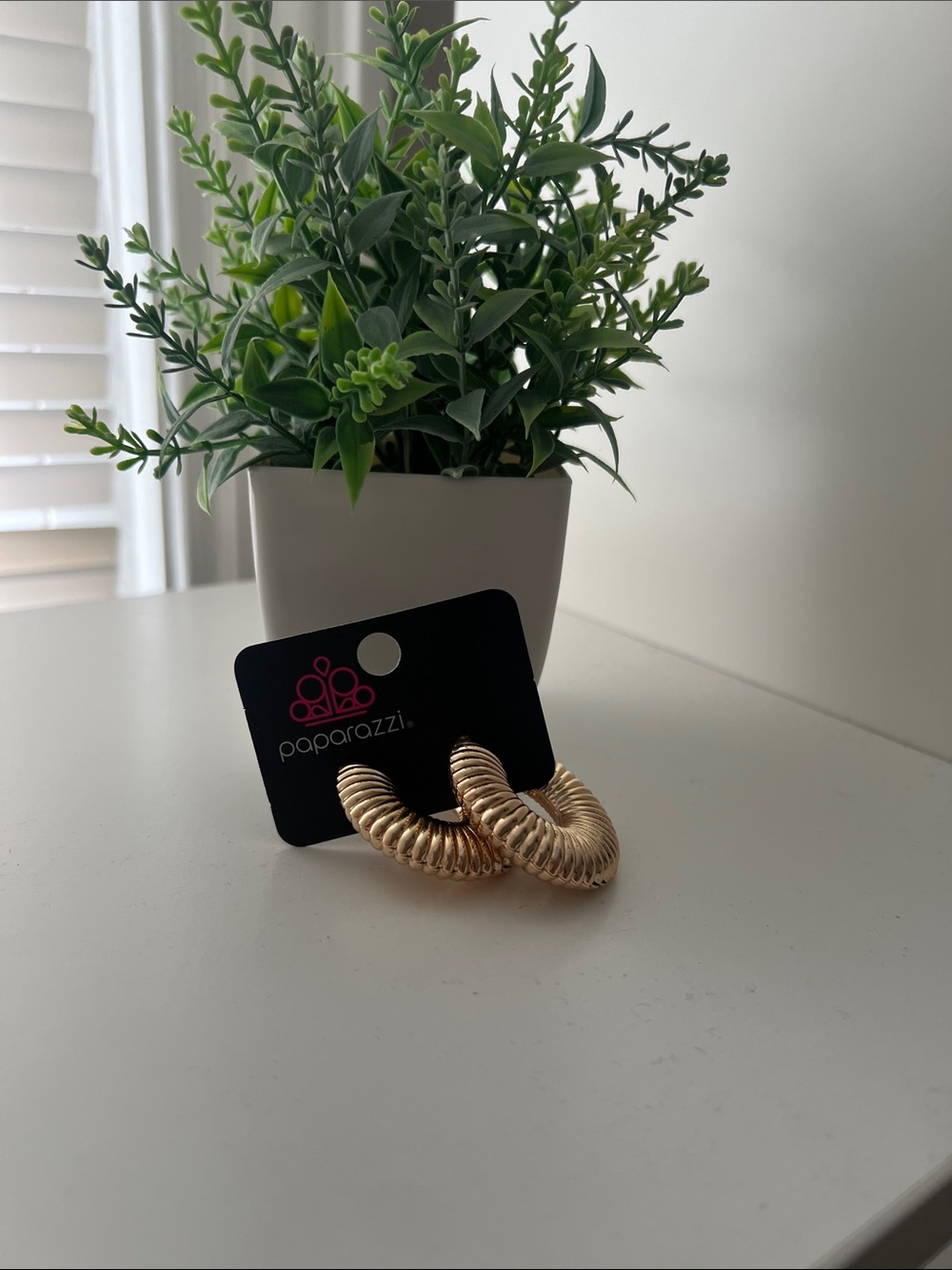 paparazzi Gold Ribbed Hoop Earrings